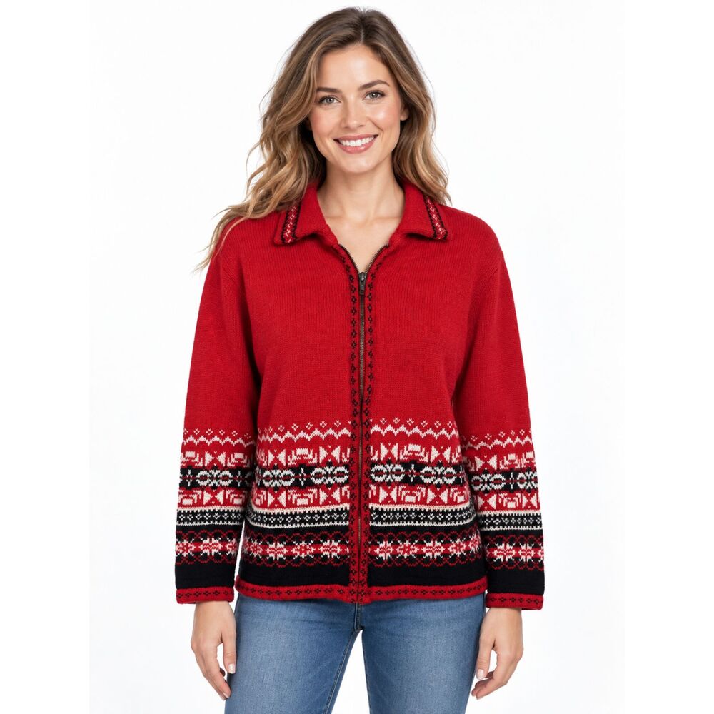Christmas Full Zip Sweater Jacket Small Vintage Ski Holiday 80s